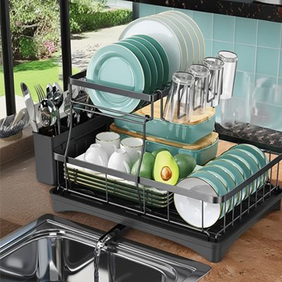 Égouttoir vaisselle inox avec compartiment pour couverts