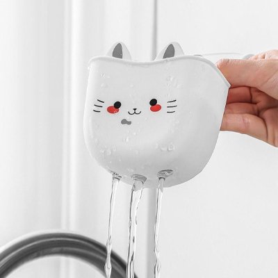 Porte éponge chaton blanc drainage automatique